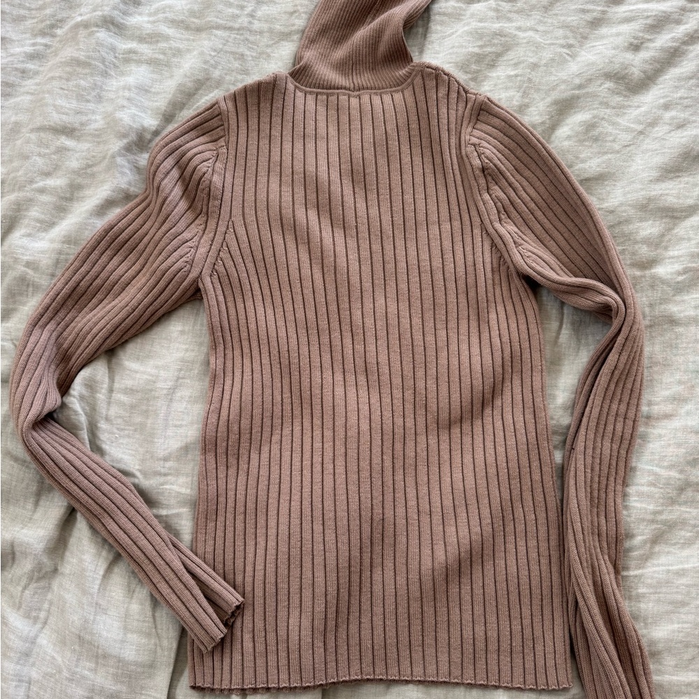 Misha and puff lined alabaster wool turtleneck Ribbed Tan Sweater